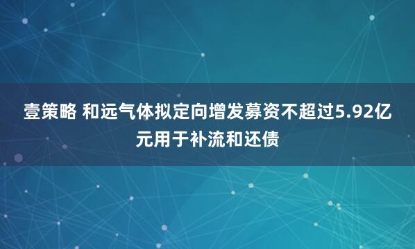 壹策略 和远气体拟定向增发募资不超过5.92亿元用于补流和还债