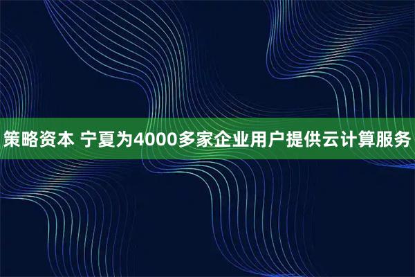 策略资本 宁夏为4000多家企业用户提供云计算服务
