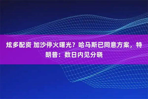 炫多配资 加沙停火曙光？哈马斯已同意方案，特朗普：数日内见分晓